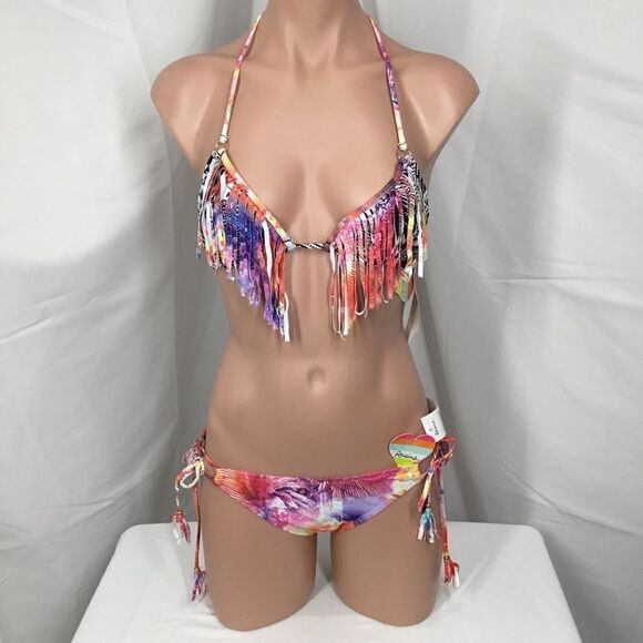 Raisins Printed Slide Bra Bikini Set With Fringe E - Picture 1 of 7